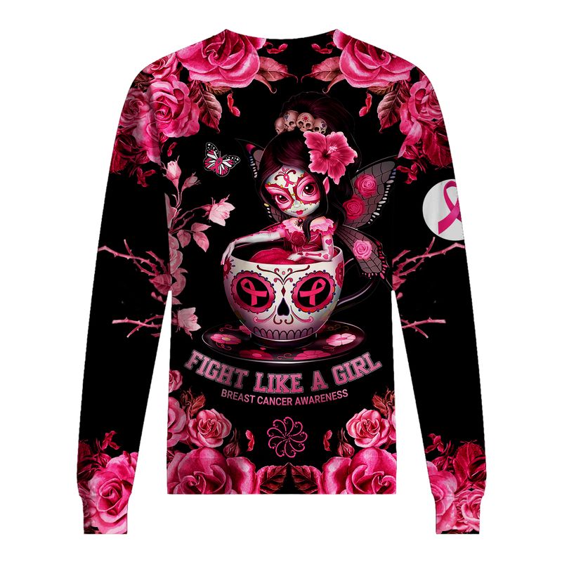 Flower sugar skull fairy Fight like a girl Breast cancer awareness 3d shirt, hoodie 6 Flower sugar skull fairy Fight like a girl Breast cancer awareness 3d shirt hoodie 5