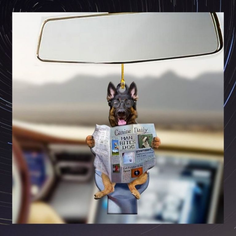 German Shepher read Canine daily newspaper man bites dog ornament 2 German Shepher read Canine daily newspaper man bites dog ornament 2