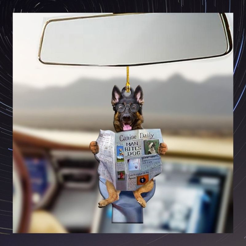 German Shepher read Canine daily newspaper man bites dog ornament 1 German Shepher read Canine daily newspaper man bites dog ornament 2