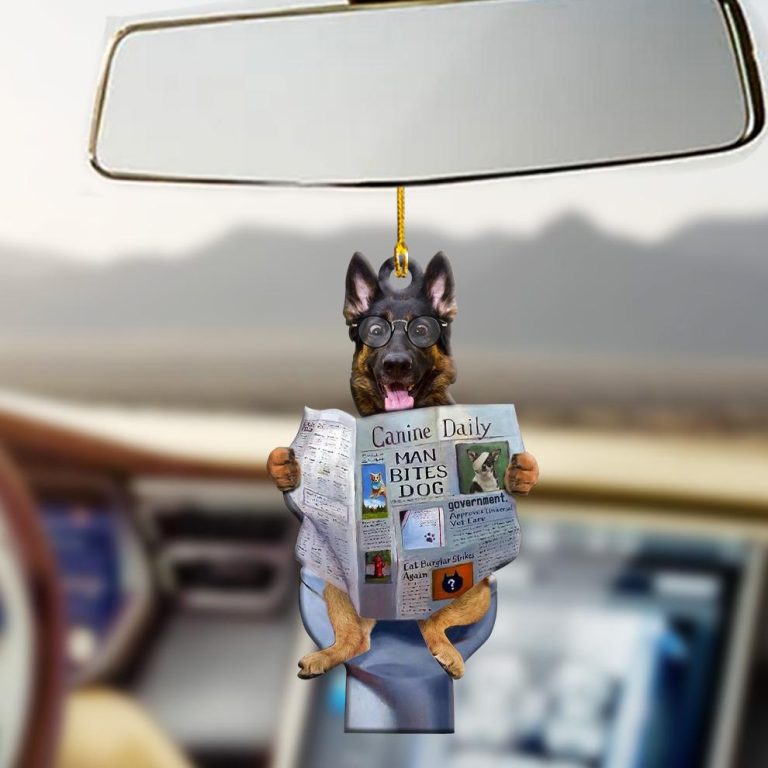 German Shepher read Canine daily newspaper man bites dog ornament German Shepher read Canine daily newspaper man bites dog ornament