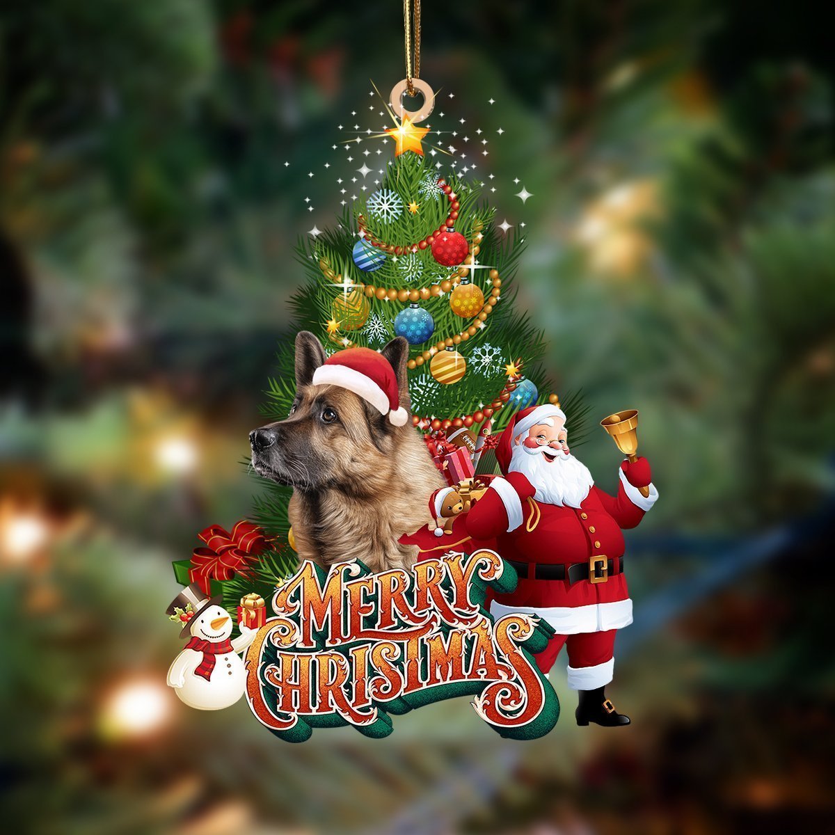 German Shepherd merry christmas Santa Claus christmas tree ornament 1