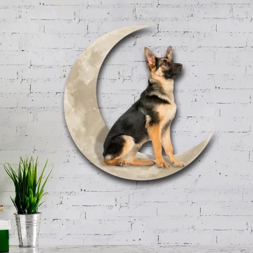 German shepherd dog and moon hanging metal sign1