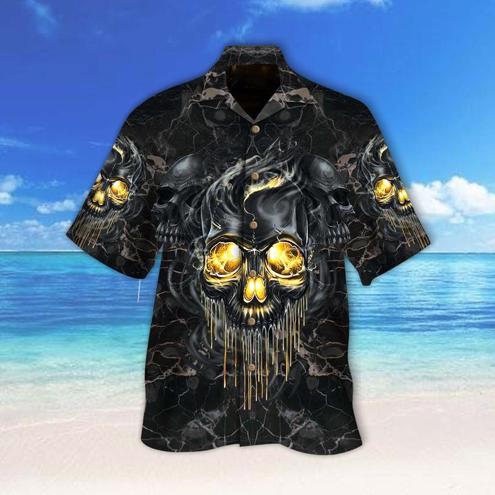 Golden Smoke Skull Hawaiian Shirt 3