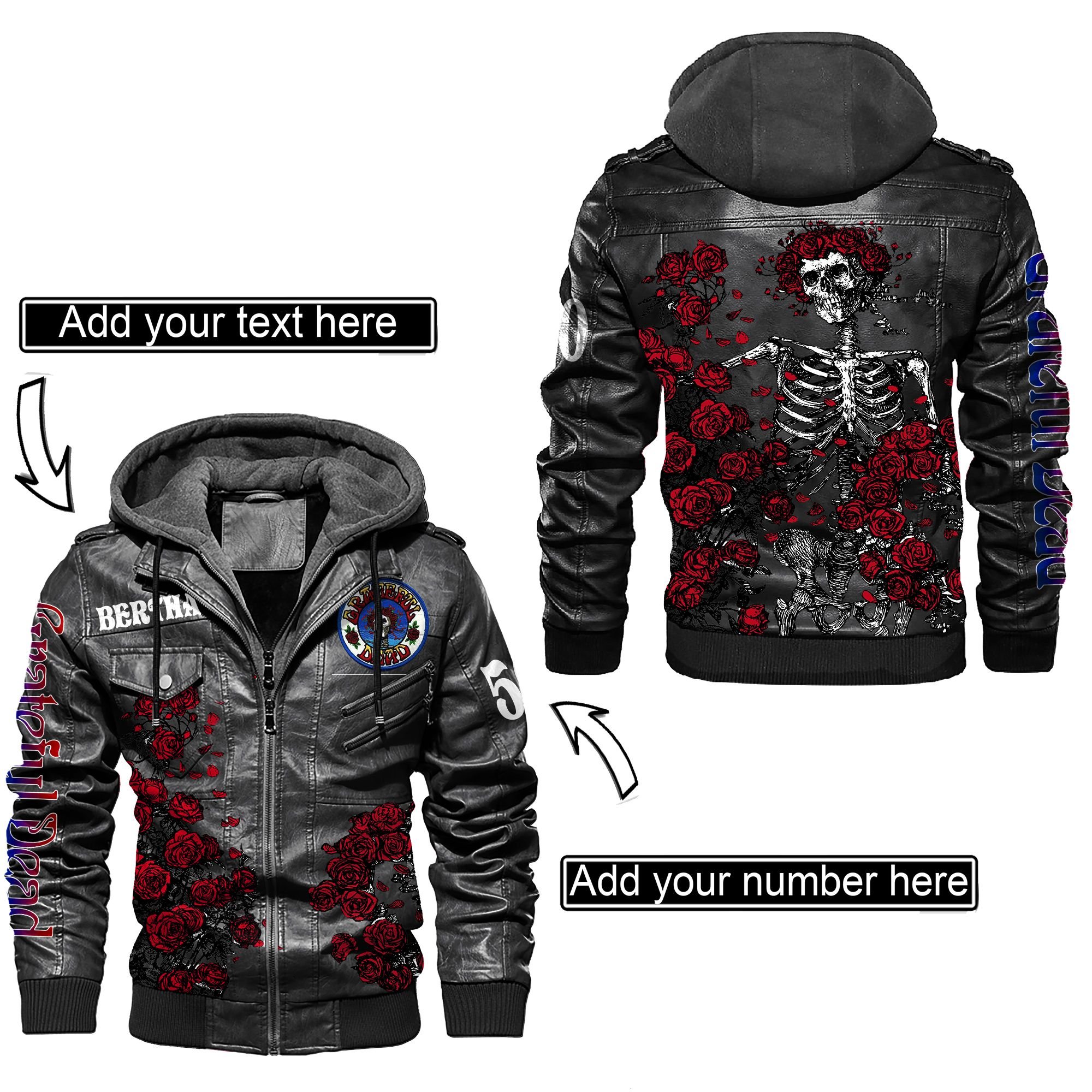 Grateful Dead Rose Skeleton custom leather jacket 1