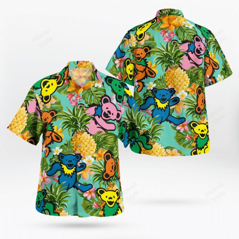 Grateful dead bear pineapple tropical hawaiian shirt 1