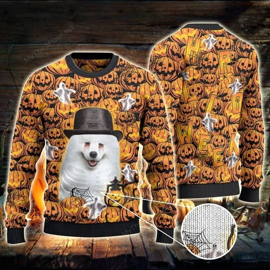 Halloween Samoyed Pumpkin ghost sweater sweatshirt 1