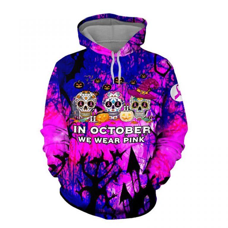 Halloween skull pumpkin In October We Wear Pink Breast Cancer 3d shirt, hoodie 1 Halloween skull pumpkin In October We Wear Pink Breast Cancer 3d shirt hoodie 1