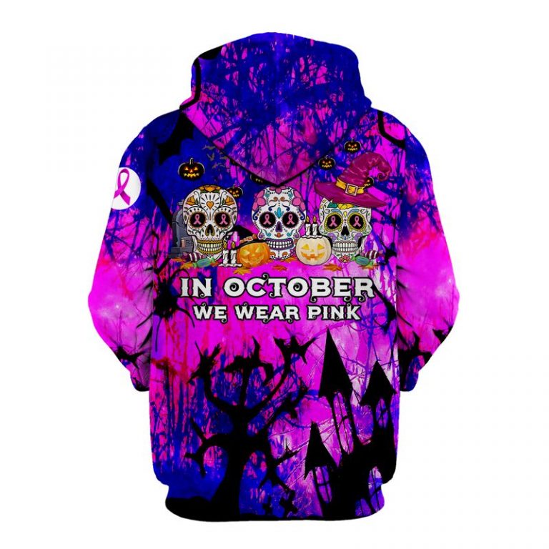 Halloween skull pumpkin In October We Wear Pink Breast Cancer 3d shirt, hoodie 2 Halloween skull pumpkin In October We Wear Pink Breast Cancer 3d shirt hoodie 2