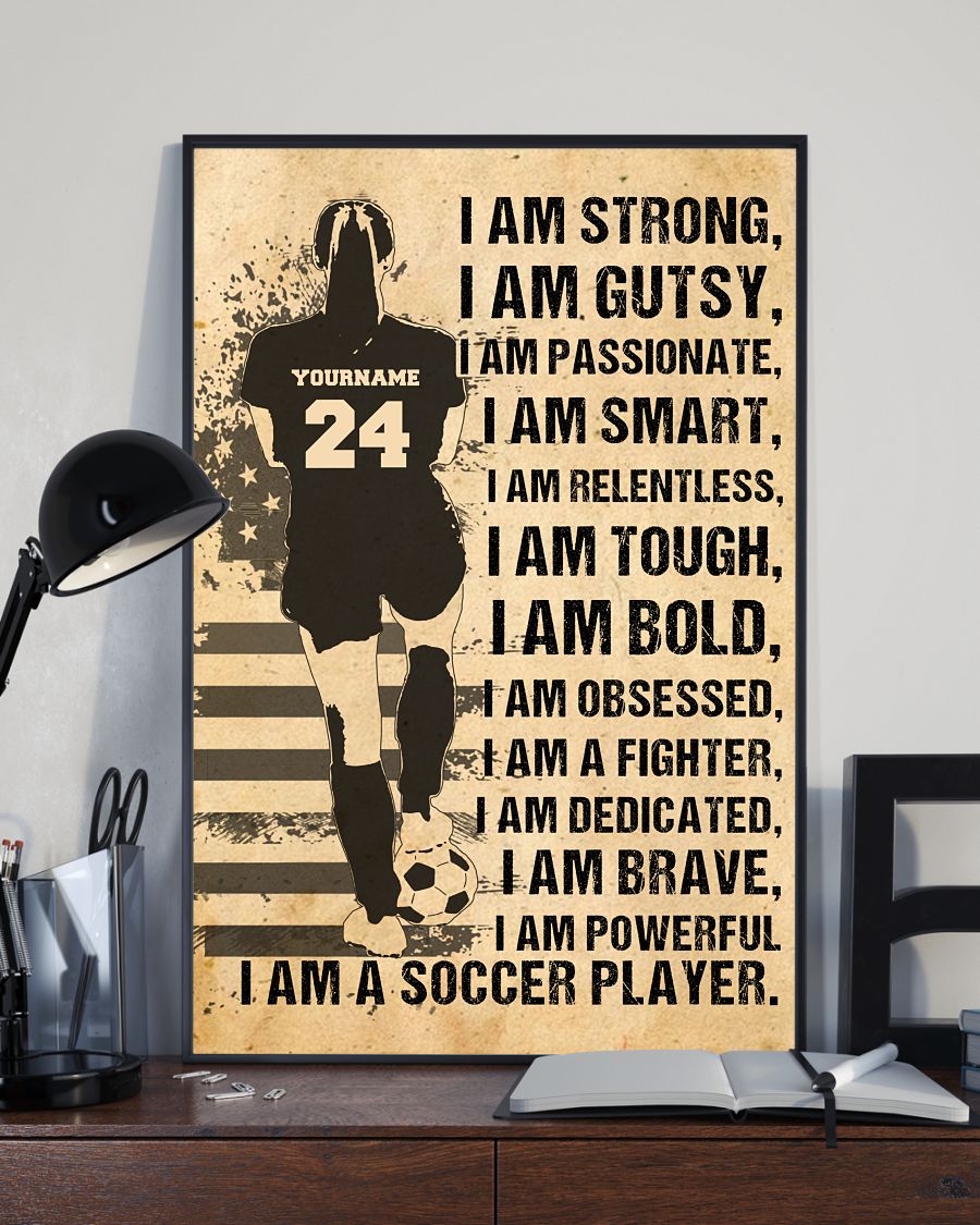 I am a soccer player I am strong I am gusty custom name and number poster 12 I am a soccer player I am strong I am gusty custom name and number poster 1
