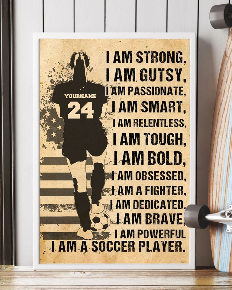 I am a soccer player I am strong I am gusty custom name and number poster 3