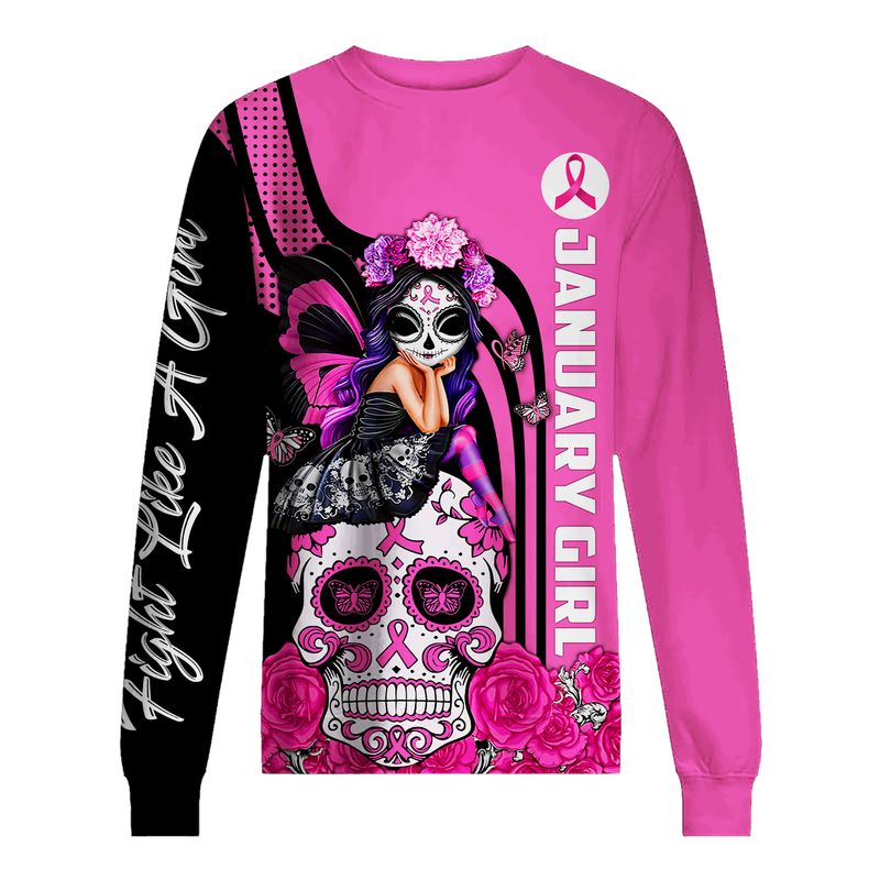 January Sugar Skull Fairy Fight Like A Girl Breast Cancer Awareness 3d shirt, hoodie 4 January Sugar Skull Fairy Fight Like A Girl Breast Cancer Awareness 3d shirt hoodie 5