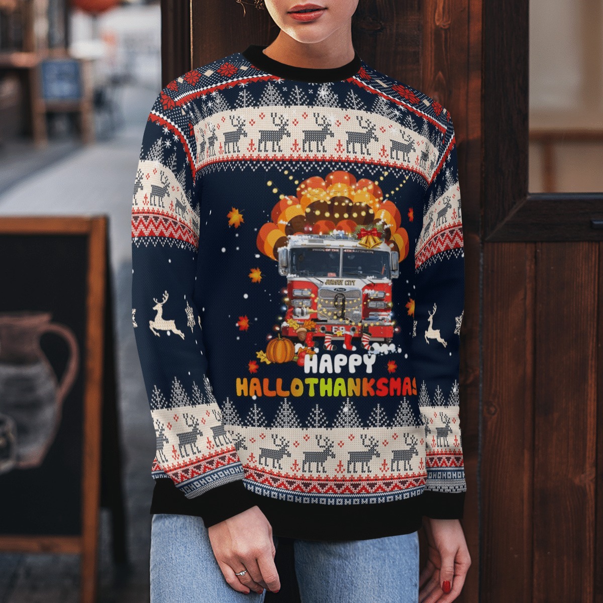 Jersey City Fire Department Happy Hallothanksmass Christmas sweater, sweatshirt 3 Jersey City Fire Department Happy Hallothanksmass Christmas sweater sweatshirt 2