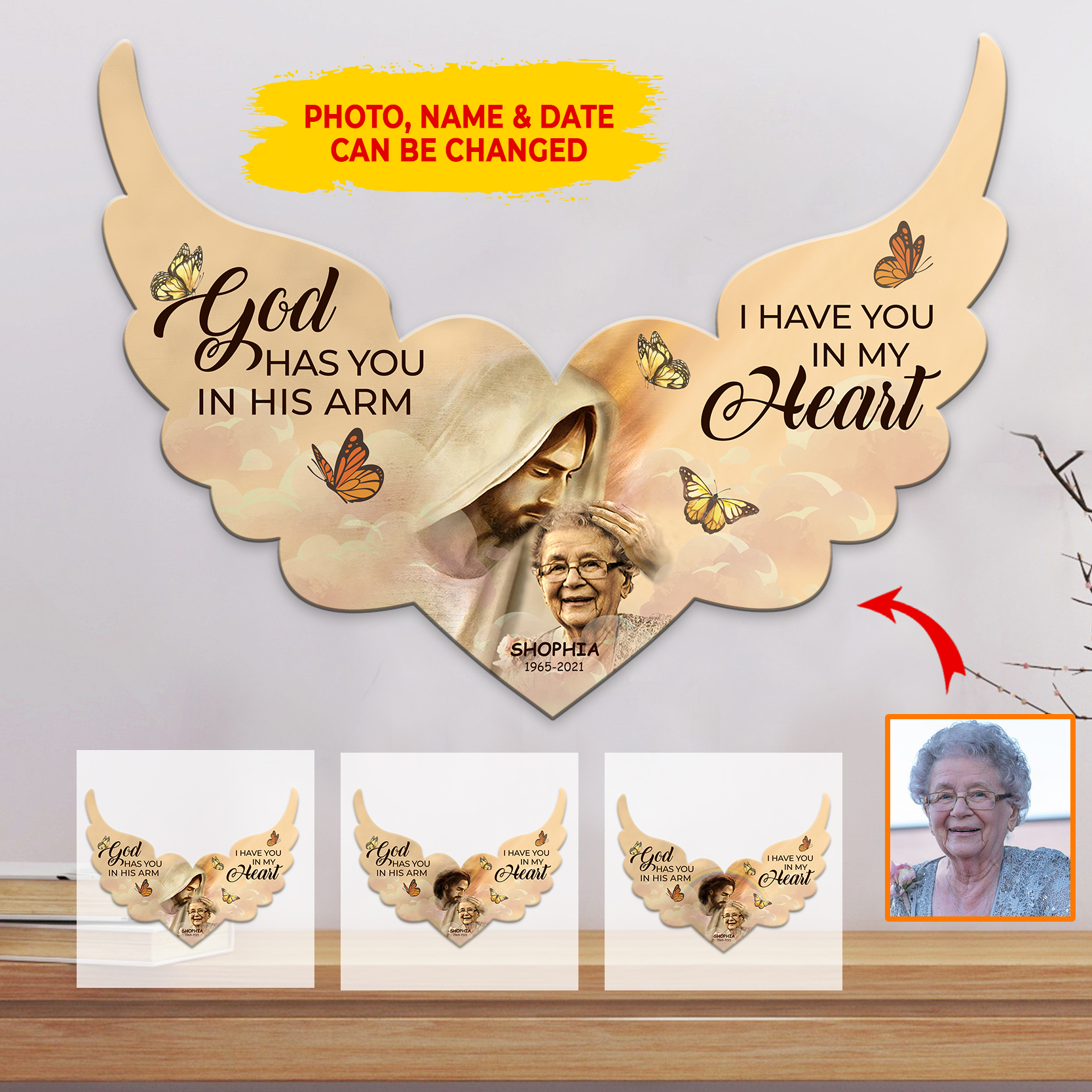 Jesus God has you in his arm I have you in my heart custom name, date and photo metal sign 8 Jesus God has you in his arm I have you in my heart custom name date and photo metal sign 1