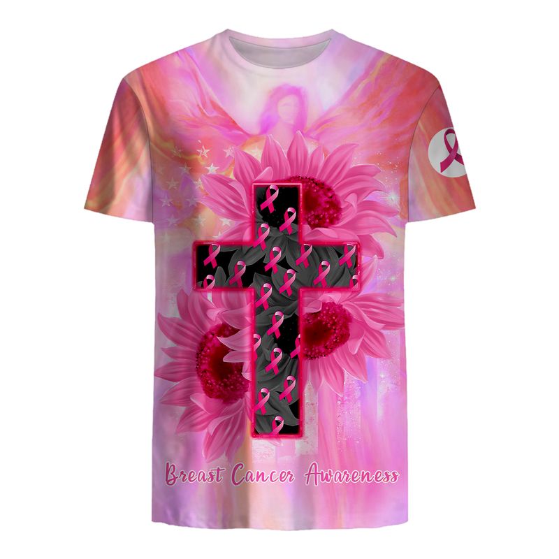 Jesus cross sunflowers Breast Cancer Awareness 3d shirt hoodie 1