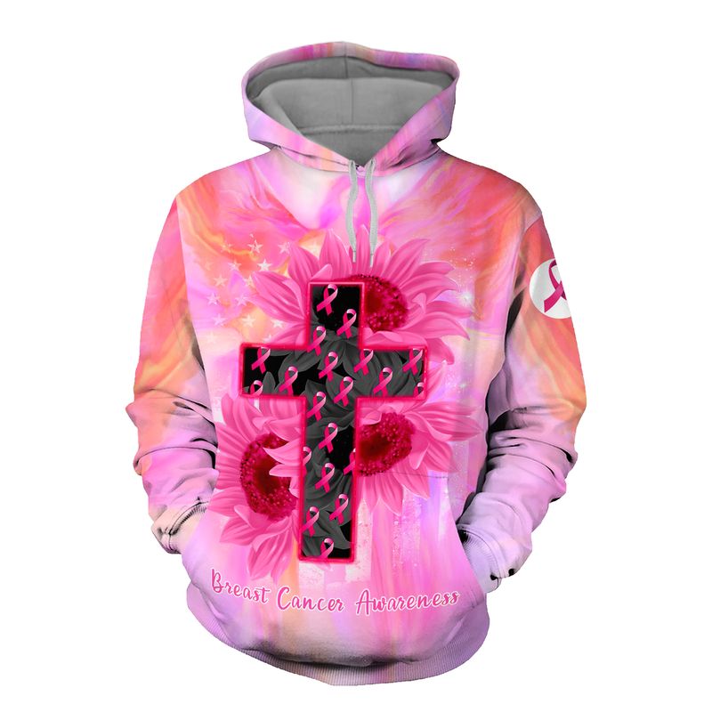Jesus cross sunflowers Breast Cancer Awareness 3d shirt hoodie 3