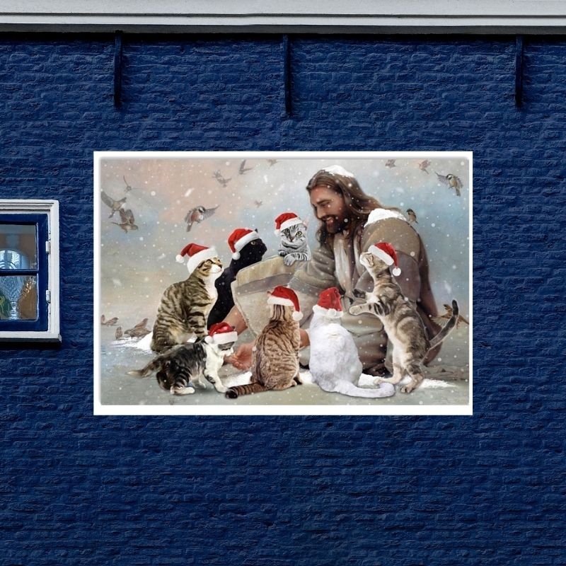 Jesus surrounded by Christmas cat poster, canvas 3 Jesus surrounded by Christmas cat poster canvas 1.2