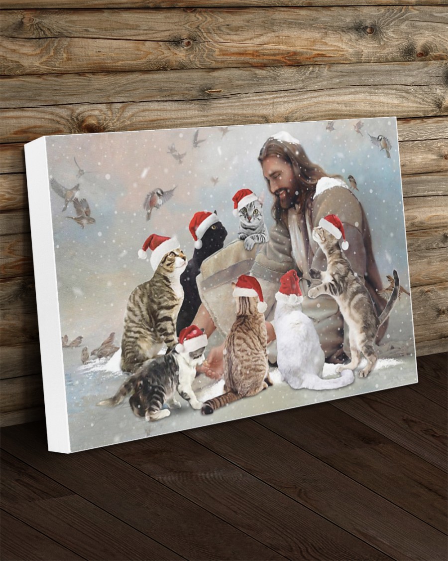Jesus surrounded by Christmas cat poster, canvas 5 Jesus surrounded by Christmas cat poster canvas 2.1