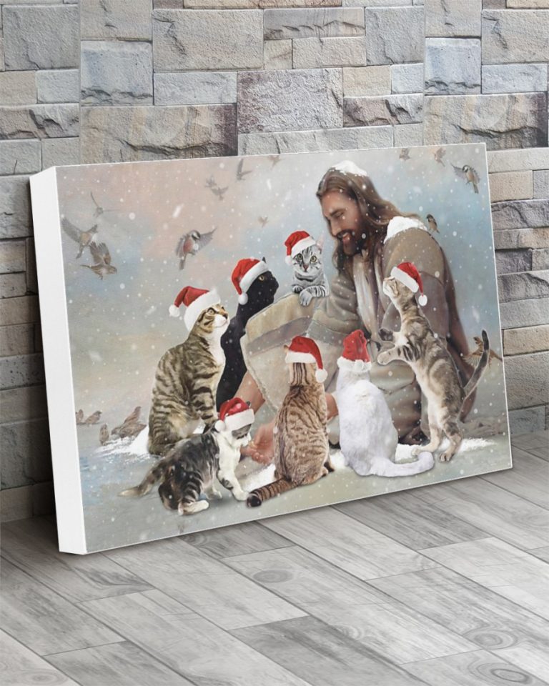 Jesus surrounded by Christmas cat poster, canvas 2.2 Jesus surrounded by Christmas cat poster canvas 2.2