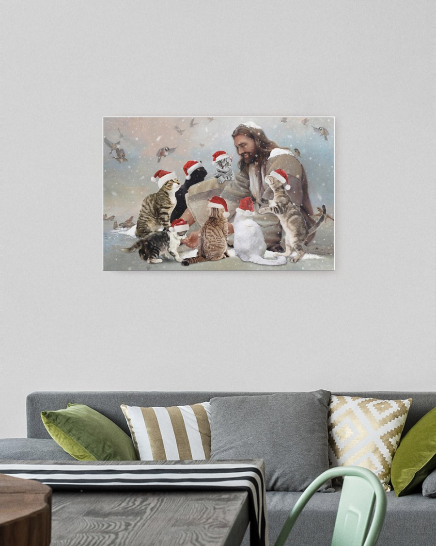 Jesus surrounded by Christmas cat poster, canvas 8 Jesus surrounded by Christmas cat poster canvas 2.4