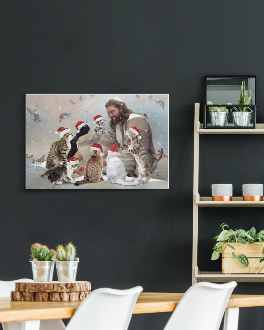 Jesus surrounded by Christmas cat poster, canvas 9 Jesus surrounded by Christmas cat poster canvas 2.5