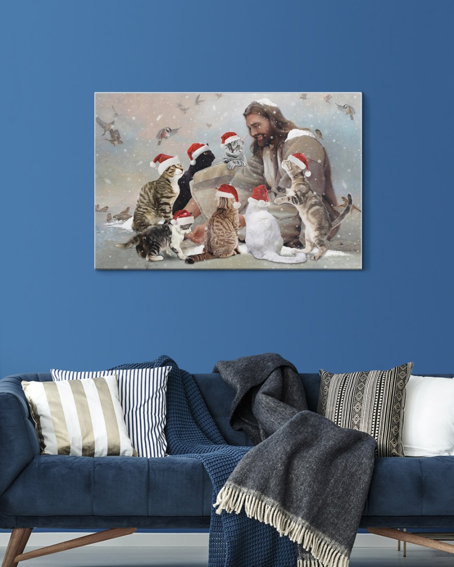 Jesus surrounded by Christmas cat poster, canvas 10 Jesus surrounded by Christmas cat poster canvas 2.6