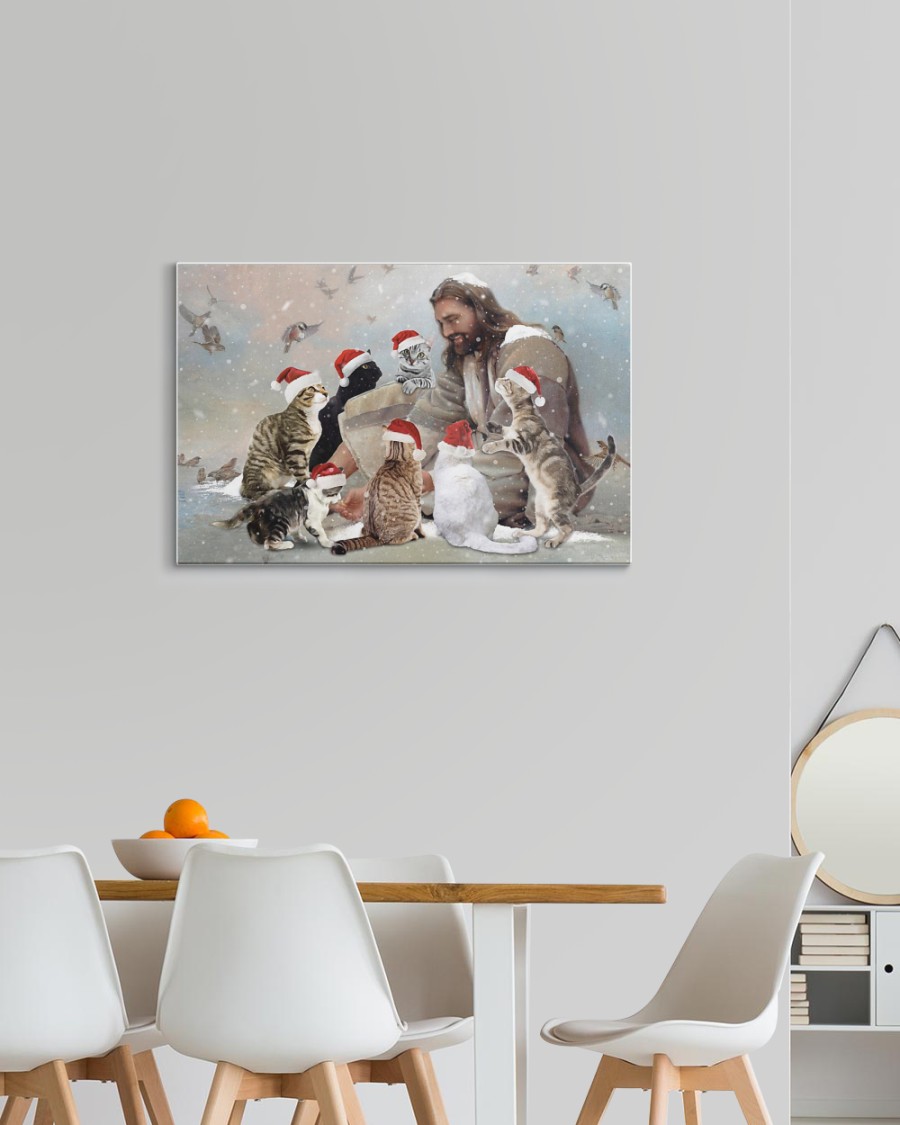 Jesus surrounded by Christmas cat poster, canvas 11 Jesus surrounded by Christmas cat poster canvas 2.7