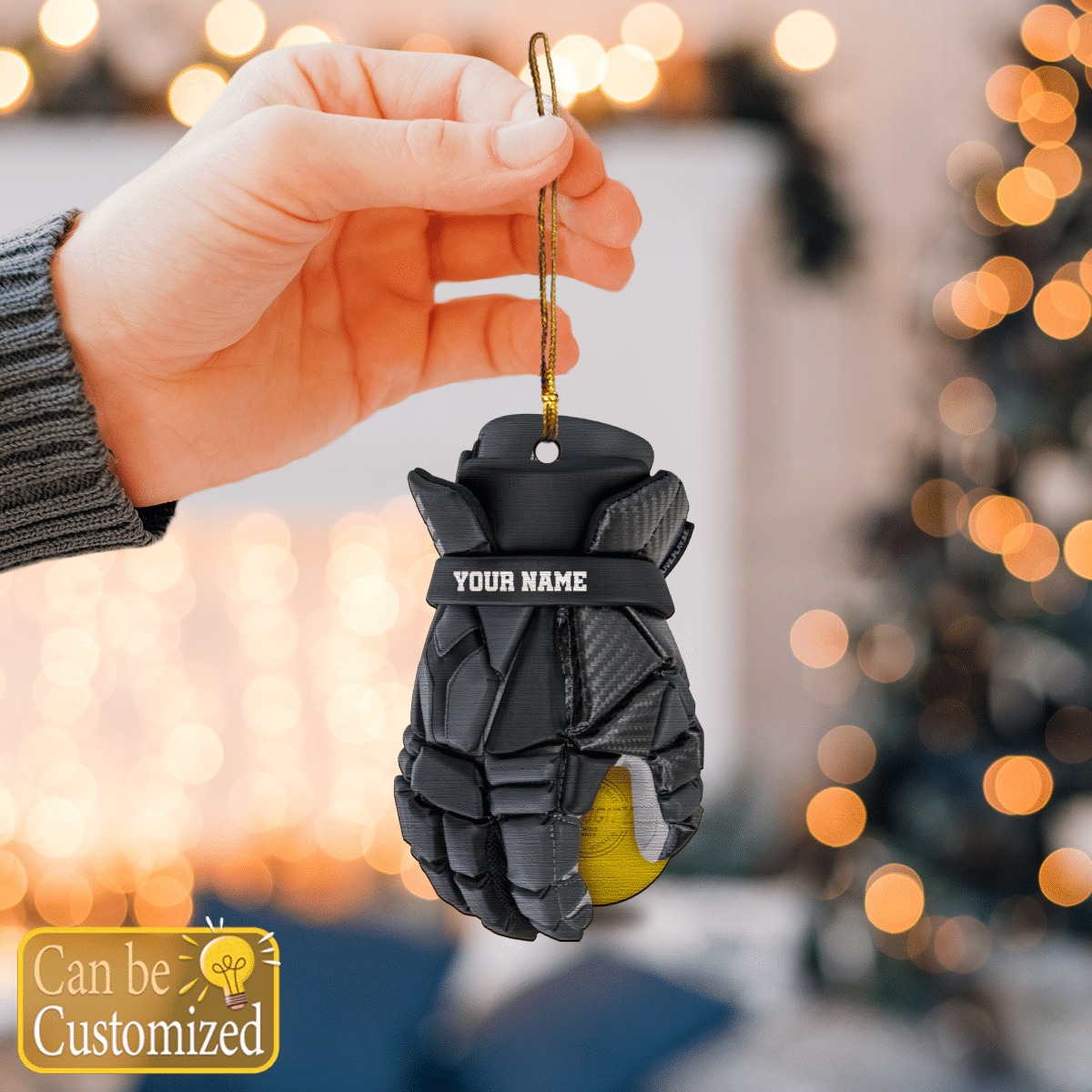 Lacrosse Gloves Custom personalized name hanging ornament 3