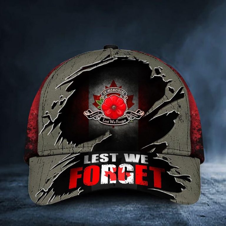 Lest We Forget Poppy Canada Flag Remembrance Day Cap 3