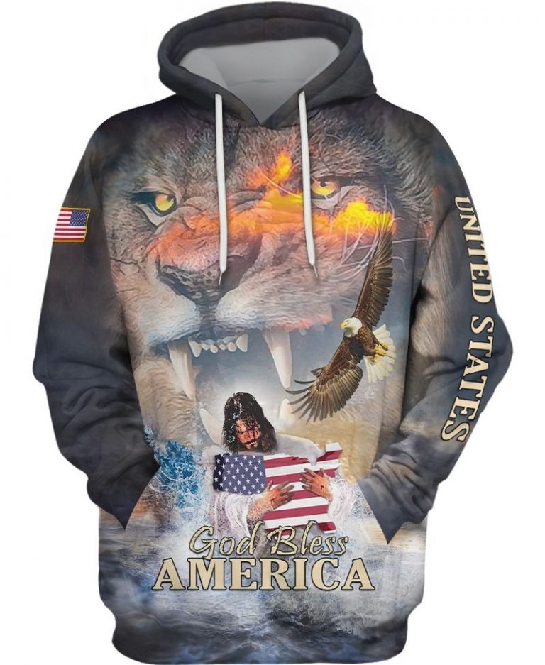 Lion Eagle American flag god bless America 3d shirt hoodie 1