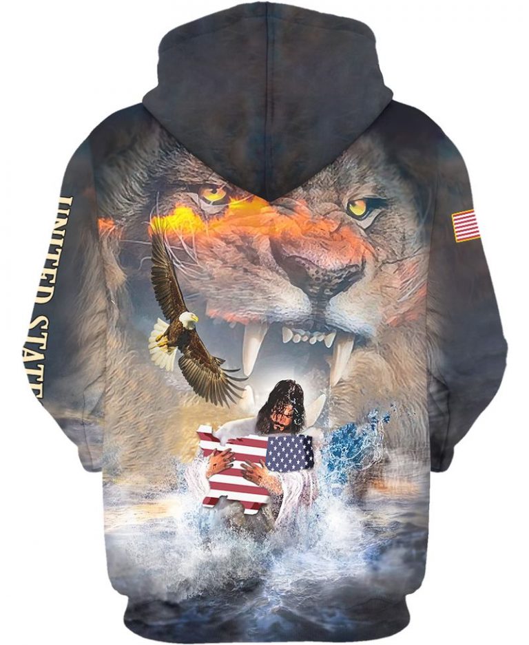 Lion Eagle American flag god bless America 3d shirt hoodie 2