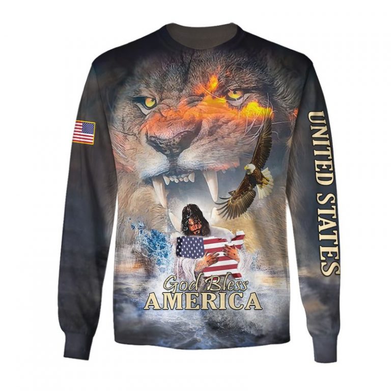Lion Eagle American flag god bless America 3d shirt hoodie 3