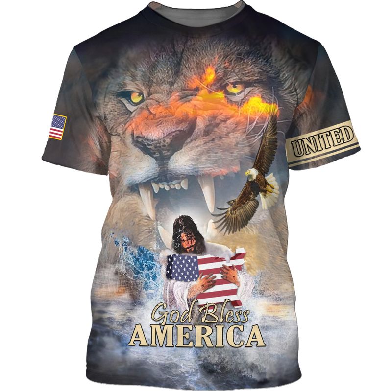 Lion Eagle American flag god bless America 3d shirt hoodie 4