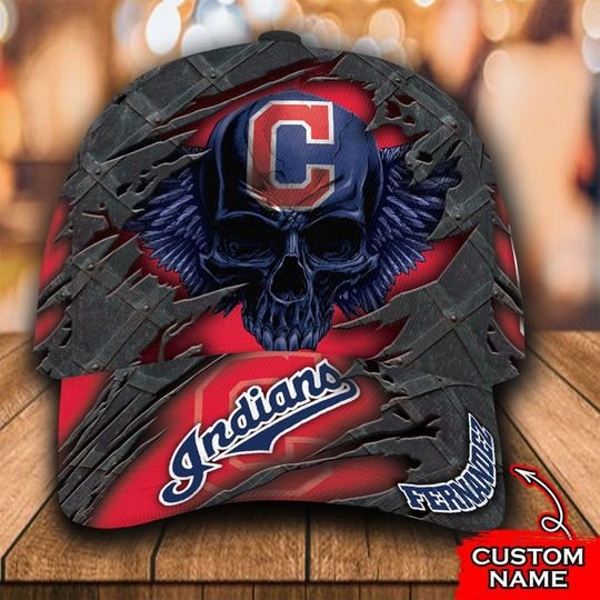 MLB Cleveland Indians Skull Custom name cap