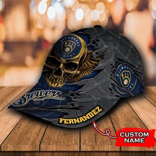 MLB Milwaukee Breewers Skull Custom name cap 4 MLB Milwaukee Breewers Skull Custom name cap2