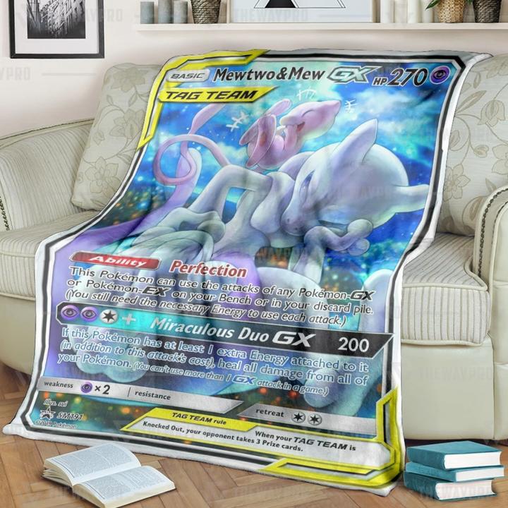 Mewtwo and Mew Pokemon fleece blanket, rug 7 Mewtwo and Mew Pokemon fleece blanket