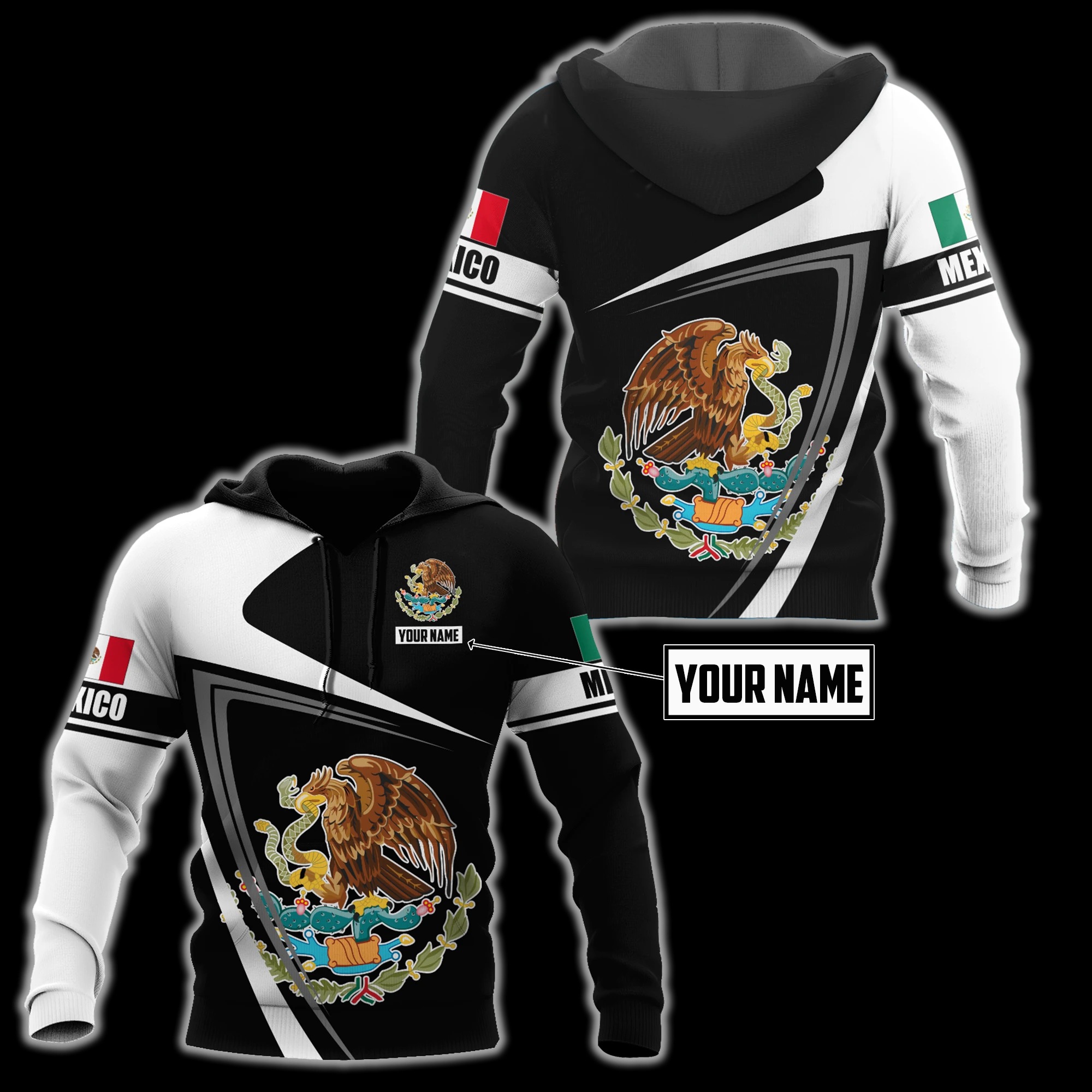 Mexico black white Mexican flag custom personalized 3d shirt, hoodie 7 Mexico black white Mexican flag custom personalized 3d shirt hoodie 2
