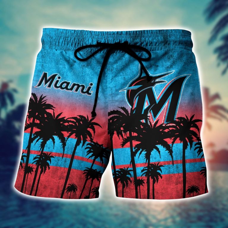 Miami Marlins hawaiian shirt short 1