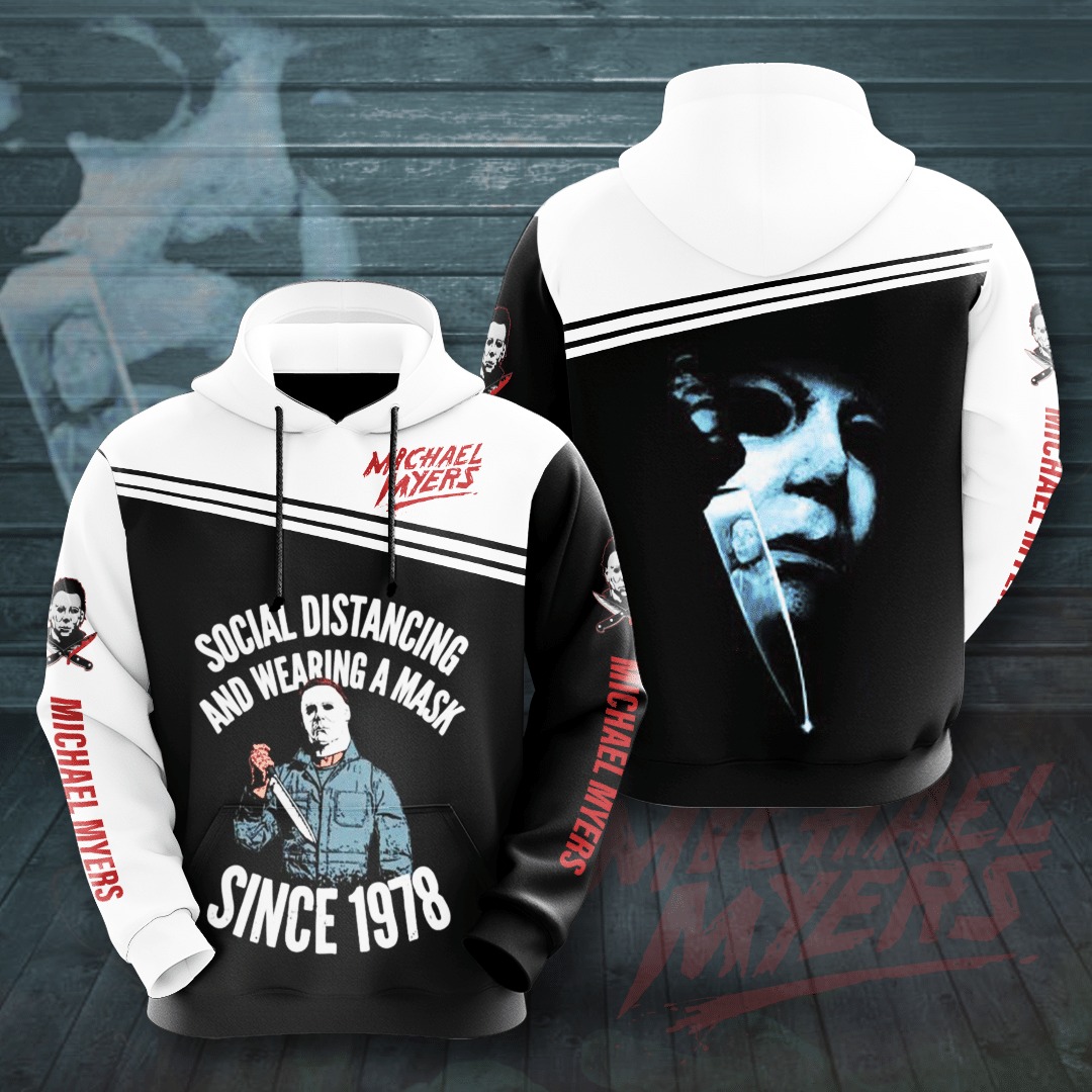 Michael Myers Social distancing and wearing a mask since 1978 3d hoodie 1
