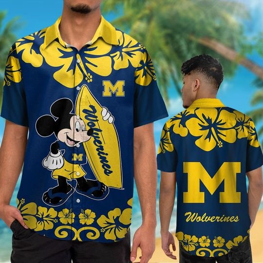 Michigan Wolverines Mickey Mouse Hawaiian ShirtShort