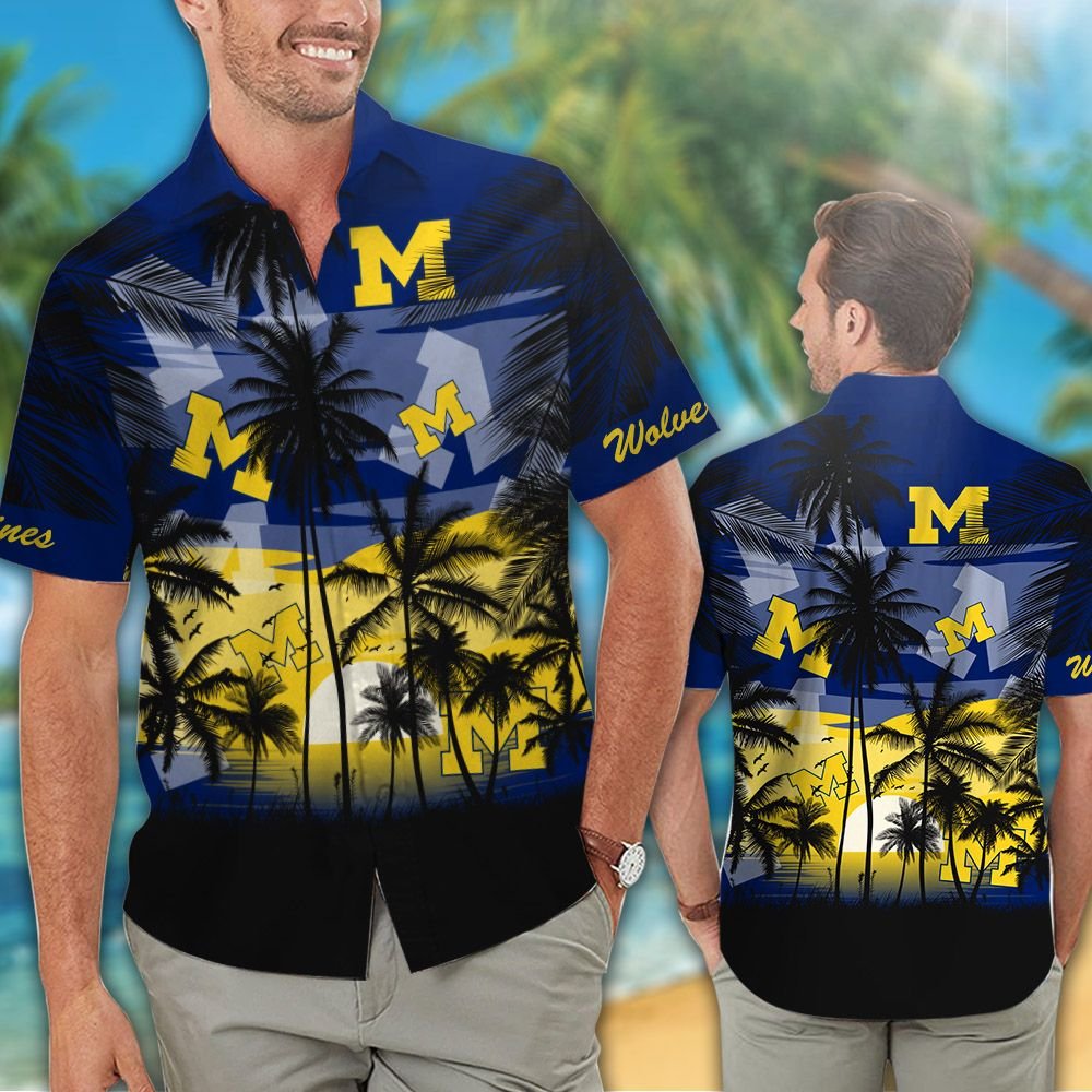 Michigan Wolverines football Hawaiian Tropical shirt short