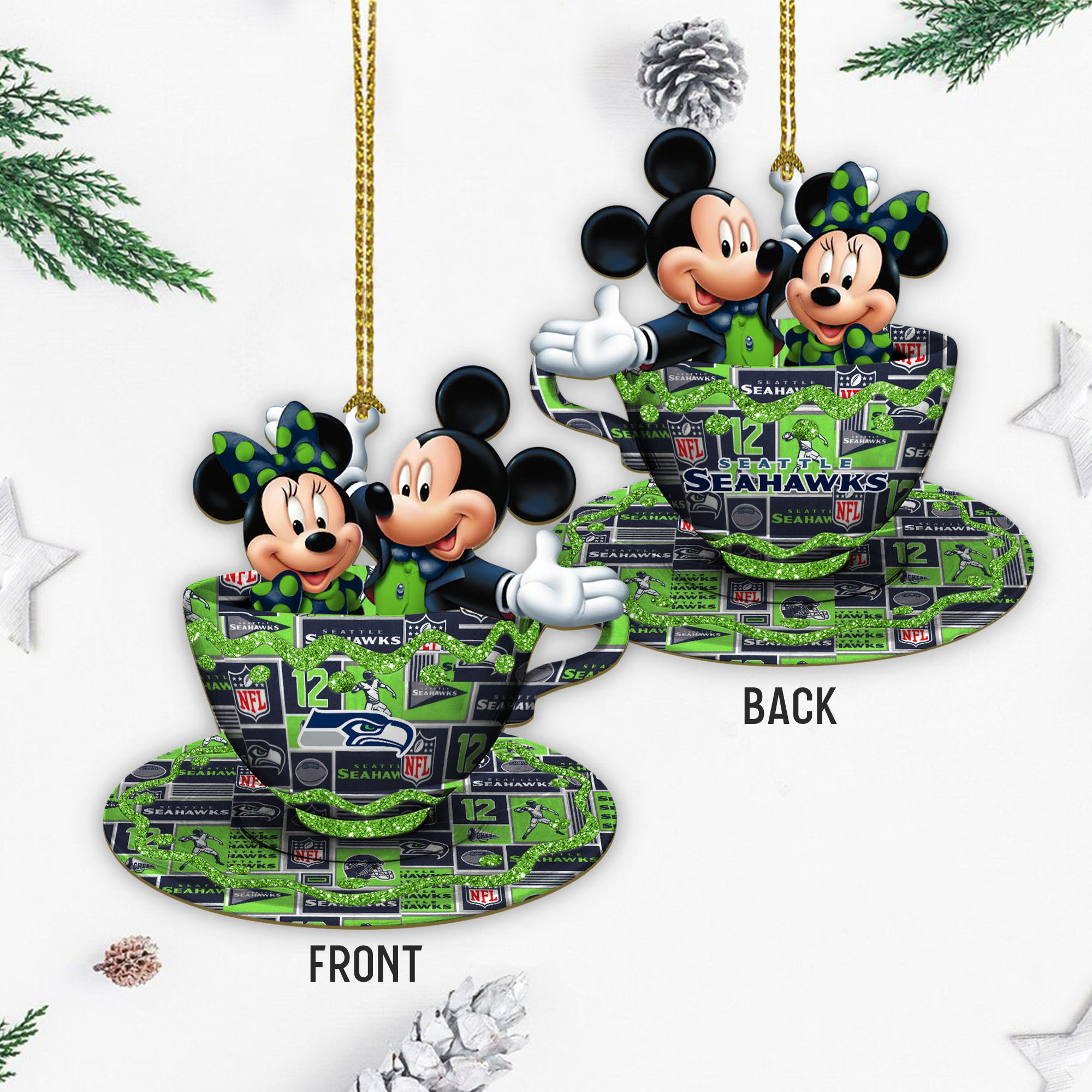 Mickey mouse minnie mouse Seattle Seahawks ornament 1