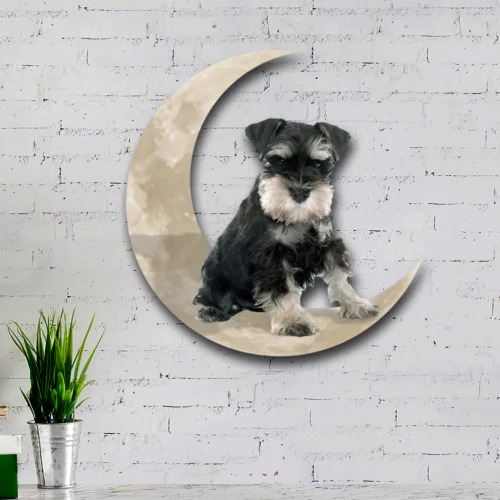 Miniature schnauzer dog and moon hanging metal sign 3 Miniature schnauzer dog and moon hanging metal sign2