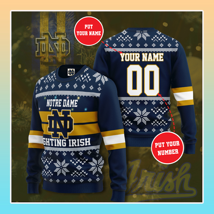 Notre Dame Fighting Irish Custom Name Christmas Sweater1