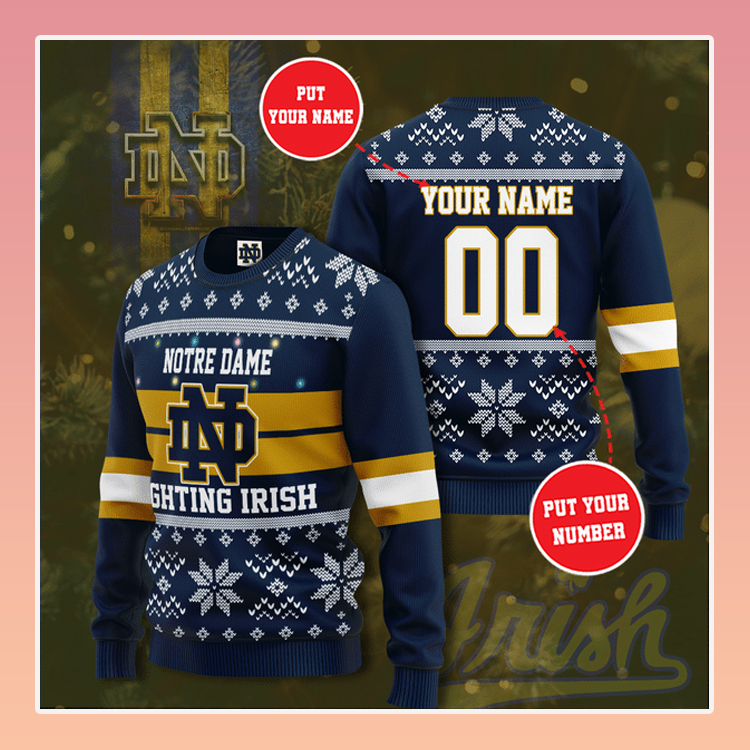 Notre Dame Fighting Irish Christmas Sweater 3 Notre Dame Fighting Irish Custom Name Christmas Sweater2