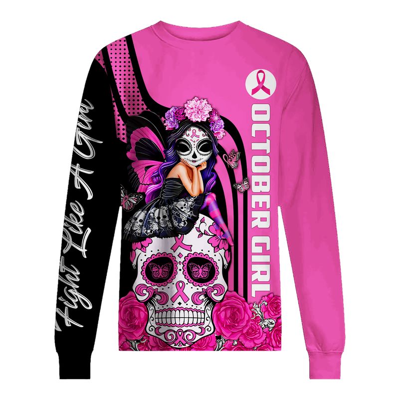 October Sugar Skull Fairy Fight Like A Girl Breast Cancer Awareness 3d shirt, hoodie 4 October Sugar Skull Fairy Fight Like A Girl Breast Cancer Awareness 3d shirt hoodie 6