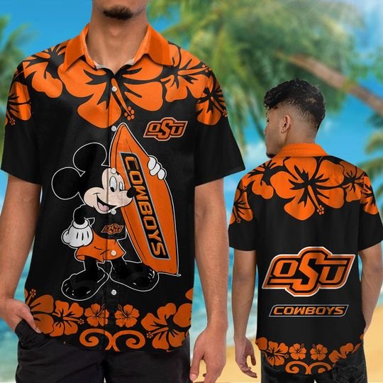 Okalahoma State Cowboys Mickey Mouse Hawaiian ShirtShort