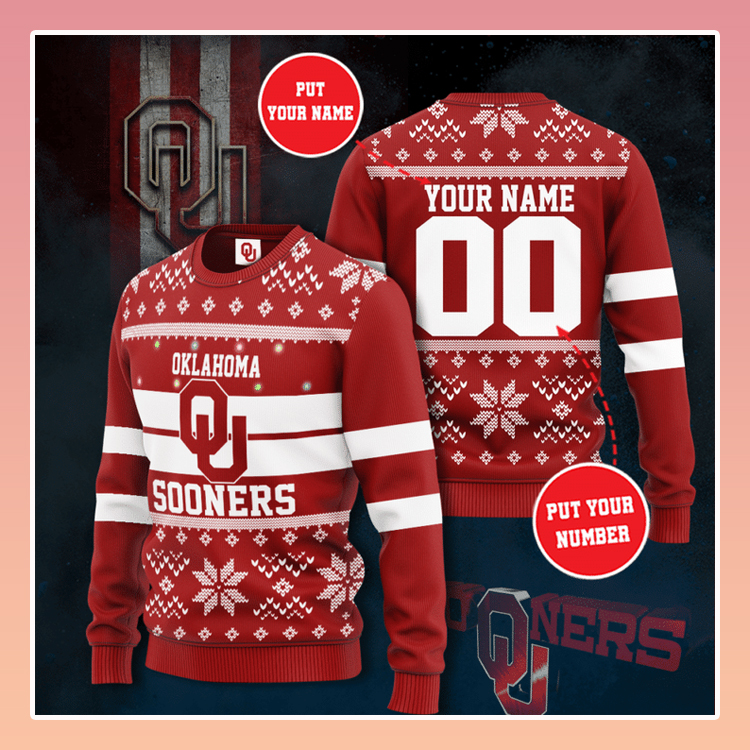 Oklahoma Sooners Custom Name Christmas Sweater 4 Oklahoma Sooners Custom Name Christmas Sweater2