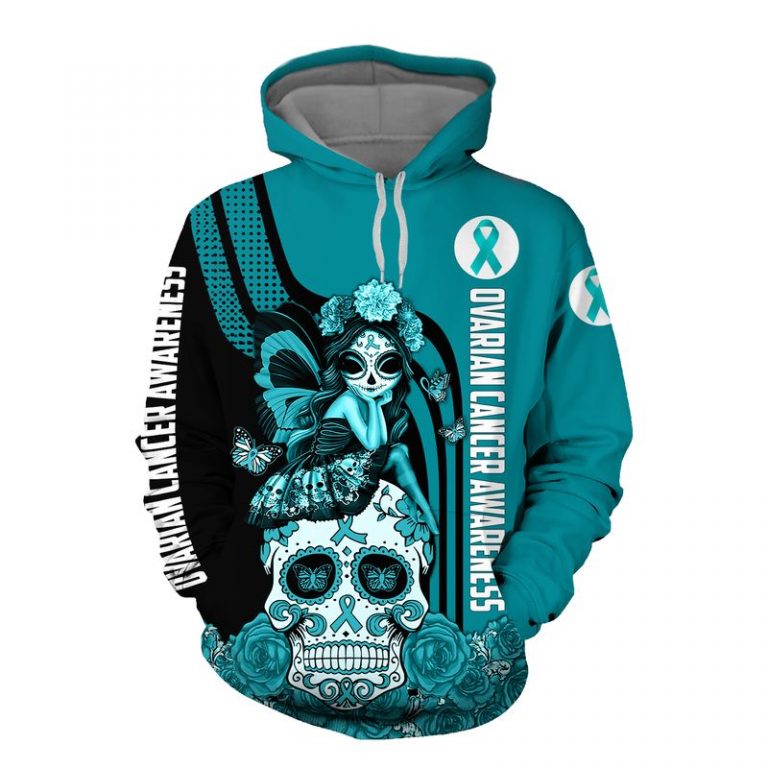 Ovarian Cancer Awareness Sugar Skull Fairy 3d shirt, hoodie (1) Ovarian Cancer Awareness Sugar Skull Fairy 3d shirt hoodie 1