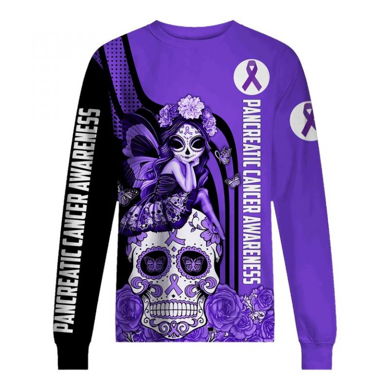 Pancreatic Cancer Awareness Sugar Skull Fairy 3d shirt, hoodie (3) Pancreatic Cancer Awareness Sugar Skull Fairy 3d shirt hoodie 3