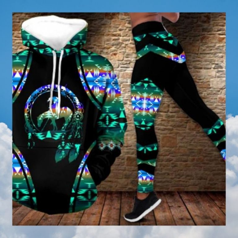 Pattern Blue Native American 3d hoodie legging 2